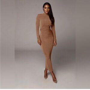 Jluxlabel TAN KARA MOCK NECK DRESS